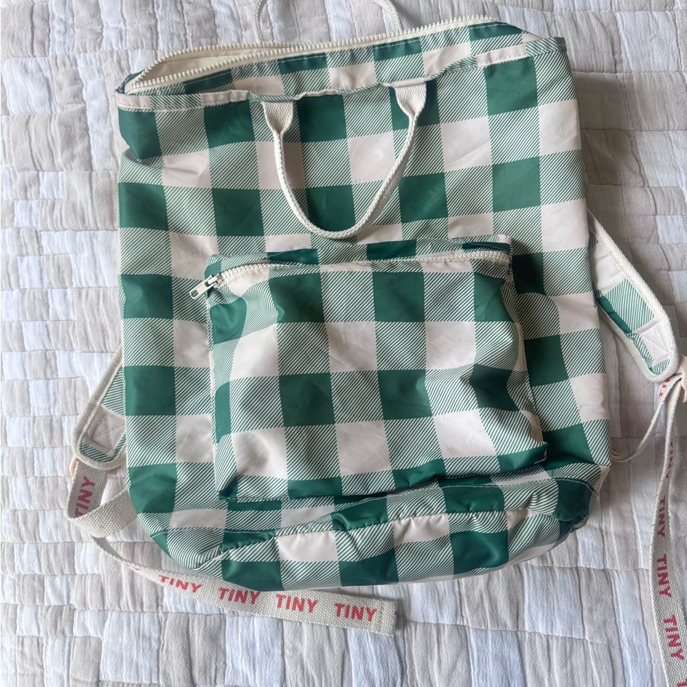 Tiny Cotton Checkered Green and White Kids Backpack